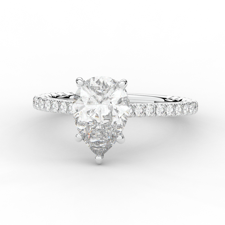 2.50CT.TW PEAR LAB DIAMOND UNDERHALO SOLITAIRE ENGAGEMENT RING - Nazarelle