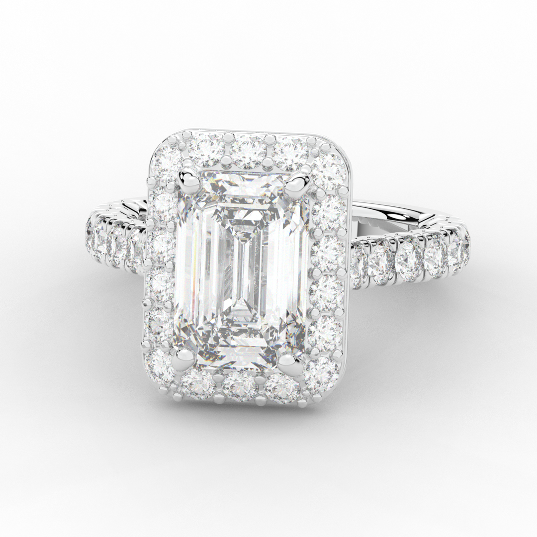 4.50CT.TW EMERALD CUT LAB DIAMOND HALO ENGAGEMENT RING - Nazarelle