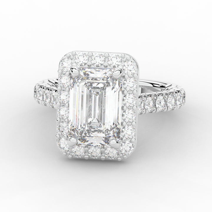 4.50CT.TW EMERALD CUT LAB DIAMOND HALO ENGAGEMENT RING - Nazarelle