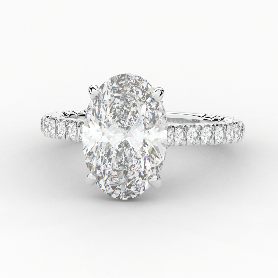 4.70CT.TW OVAL LAB DIAMOND UNDERHALO SOLITAIRE ENGAGEMENT RING - Nazarelle