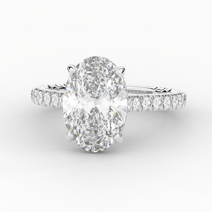 4.70CT.TW OVAL LAB DIAMOND UNDERHALO SOLITAIRE ENGAGEMENT RING - Nazarelle