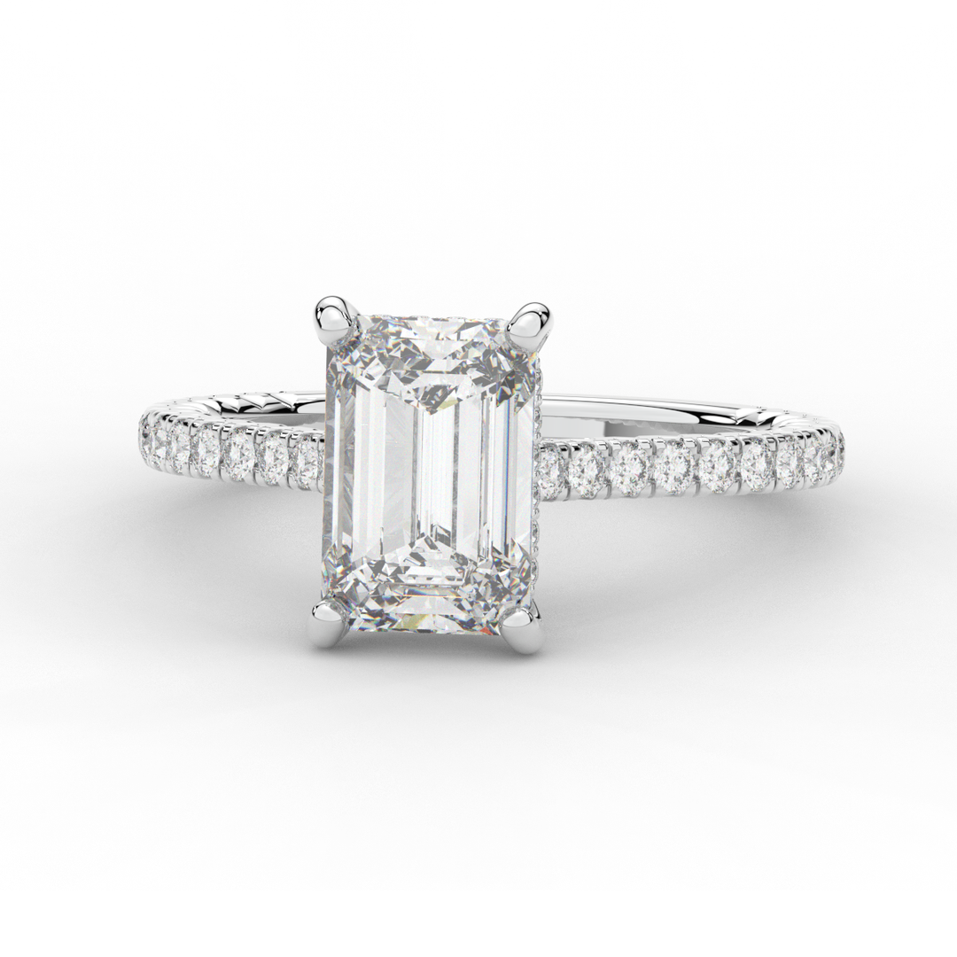 3.50CT.TW EMERALD CUT LAB DIAMOND UNDERHALO SOLITAIRE ENGAGEMENT RING - Nazarelle