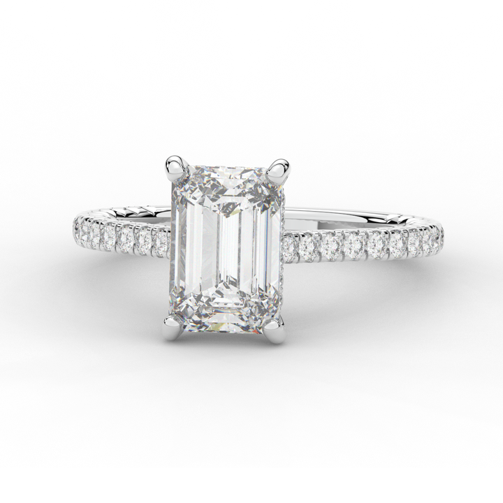 3.50CT.TW EMERALD CUT LAB DIAMOND UNDERHALO SOLITAIRE ENGAGEMENT RING - Nazarelle