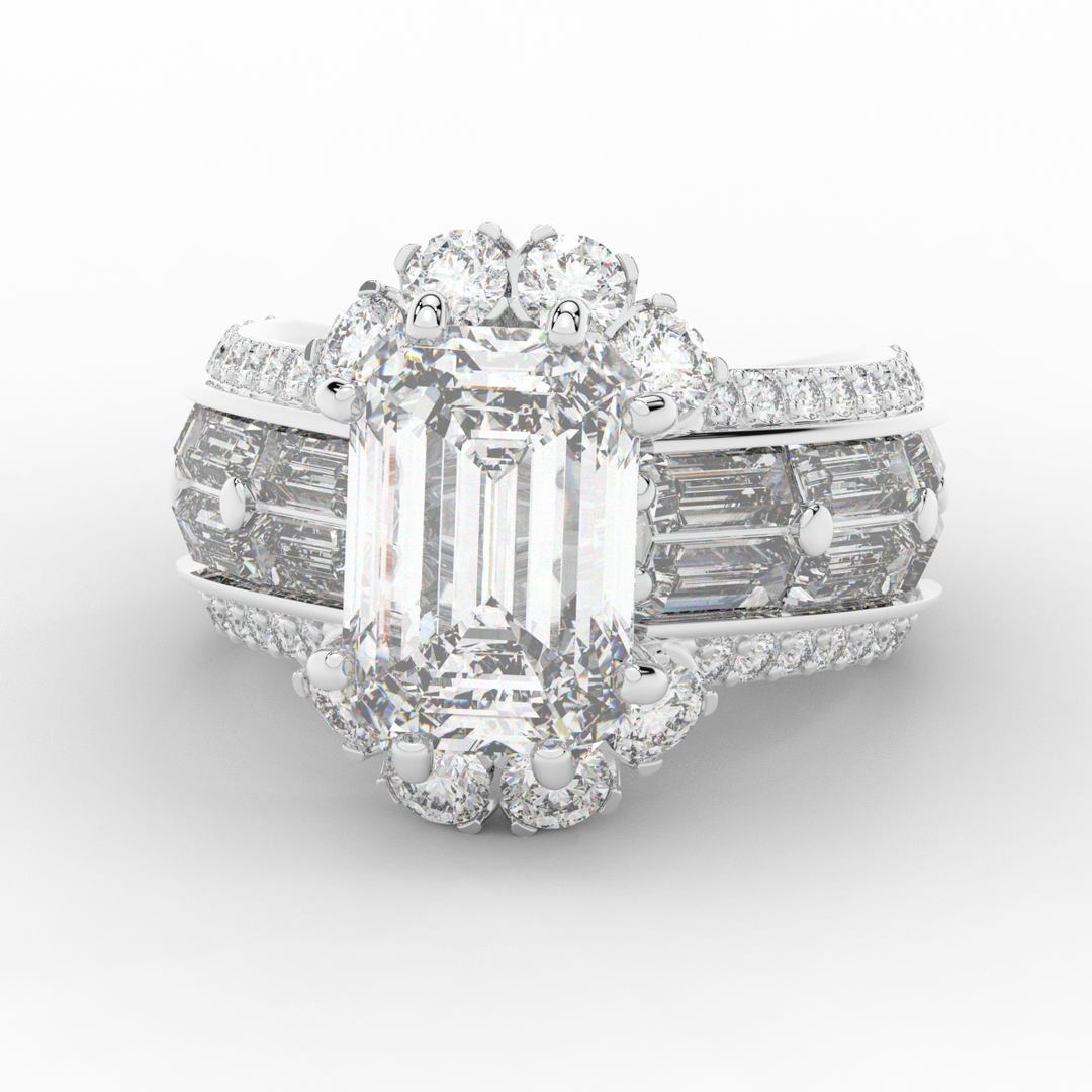 8.25CT.TW EMERALD CUT LAB DIAMOND HALO ENGAGEMENT RING - Nazarelle