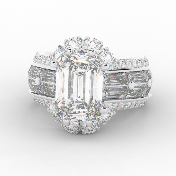 8.25CT.TW EMERALD CUT LAB DIAMOND HALO ENGAGEMENT RING - Nazarelle