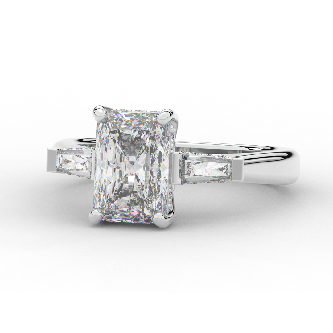 3.45CT.TW RADIANT LAB DIAMOND 3 STONE ENGAGEMENT RING - Nazarelle