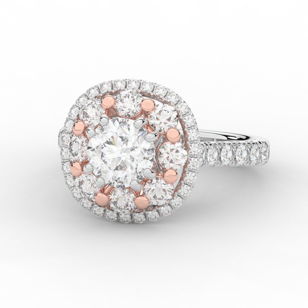 2.70CT.TW ROUND LAB DIAMOND DOUBLE HALO TWO TONE ENGAGEMENT RING - Nazarelle