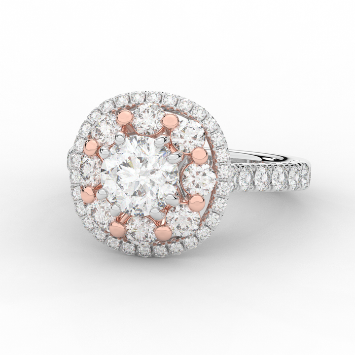 2.70CT.TW ROUND LAB DIAMOND DOUBLE HALO TWO TONE ENGAGEMENT RING - Nazarelle