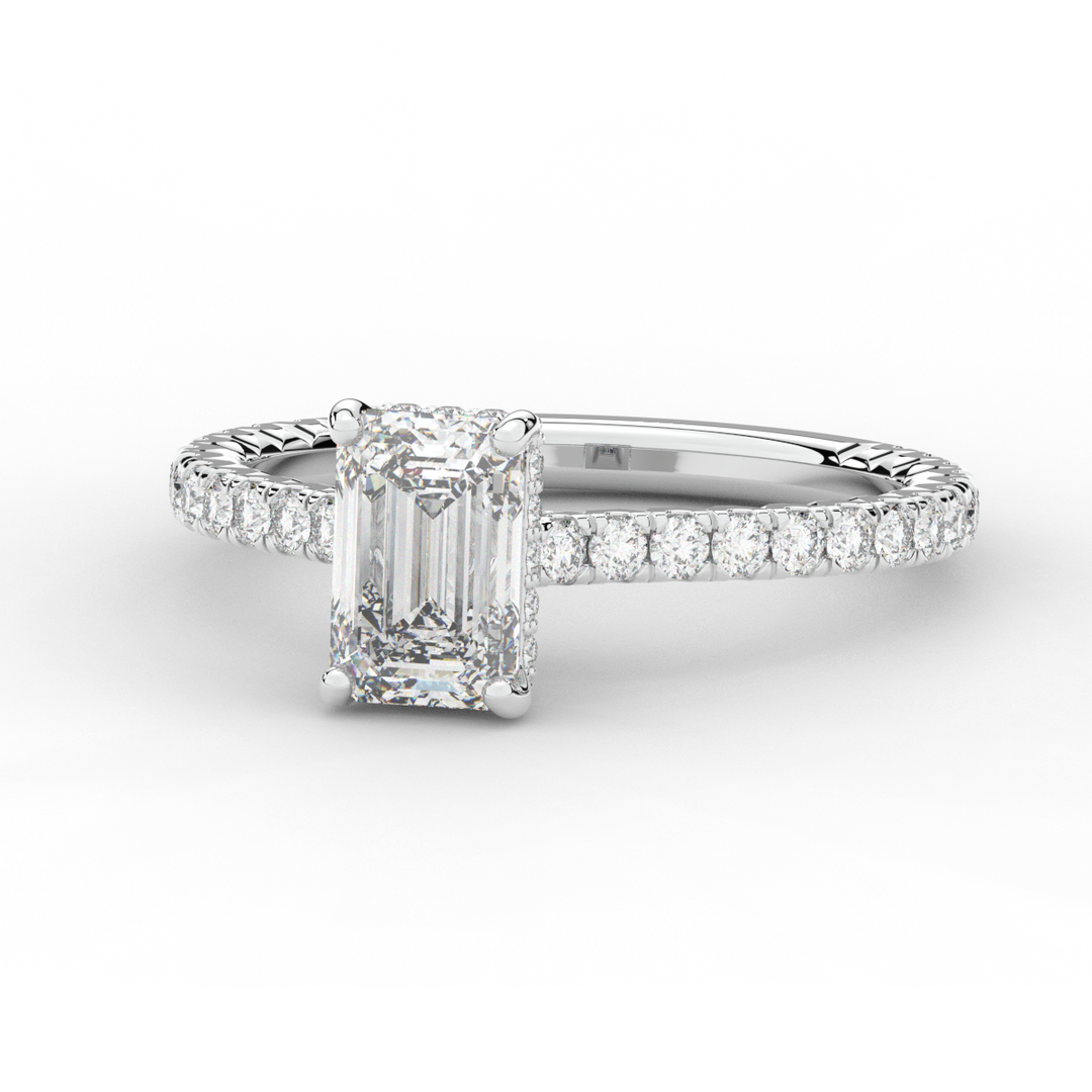 2.10CT.TW EMERALD CUT LAB DIAMOND UNDERHALO SOLITAIRE ENGAGEMENT RING - Nazarelle