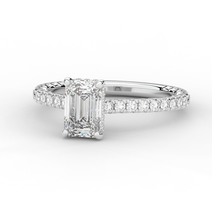 2.10CT.TW EMERALD CUT LAB DIAMOND UNDERHALO SOLITAIRE ENGAGEMENT RING - Nazarelle