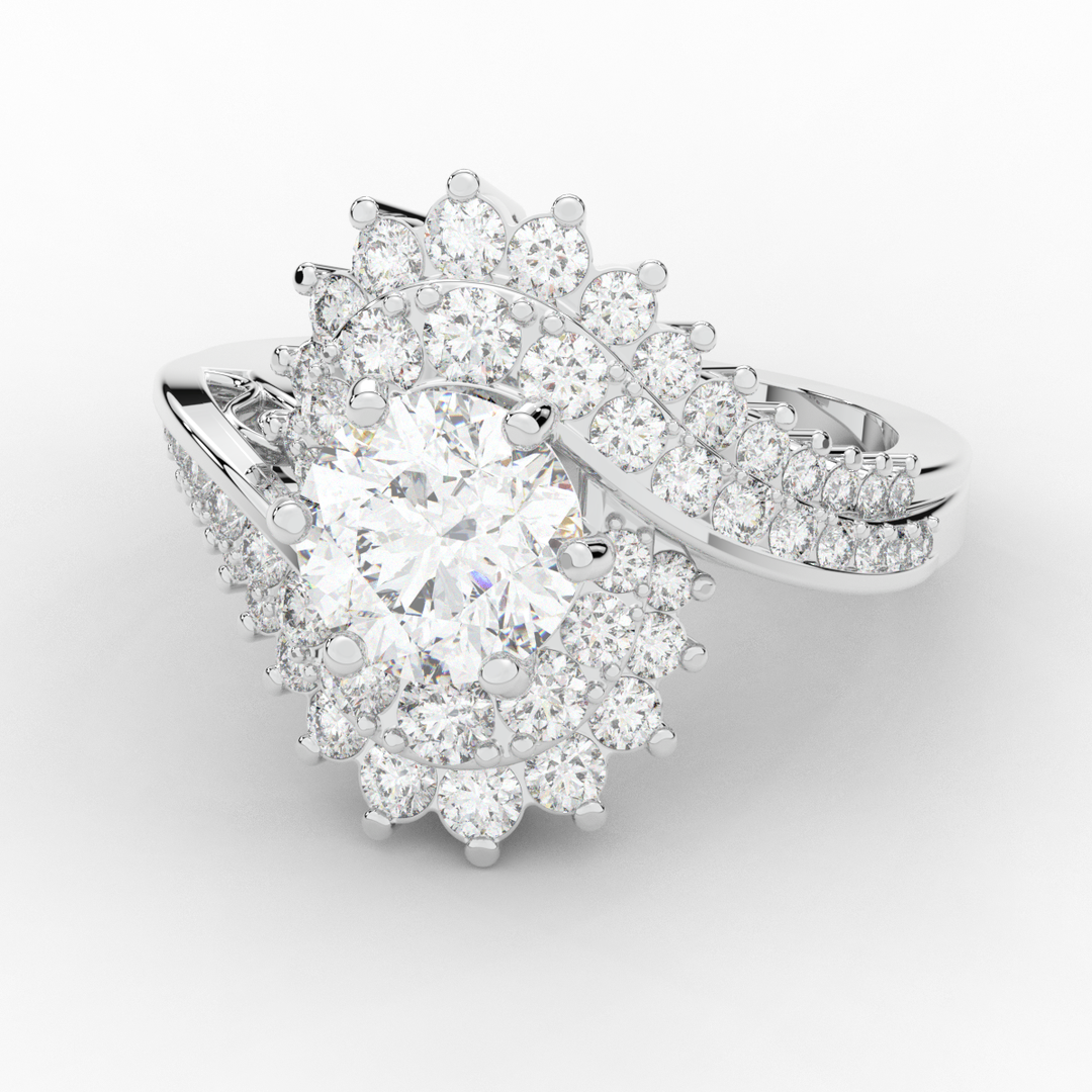 3.35CT.TW ROUND LAB DIAMOND BYPASS HALO ENGAGEMENT RING - Nazarelle