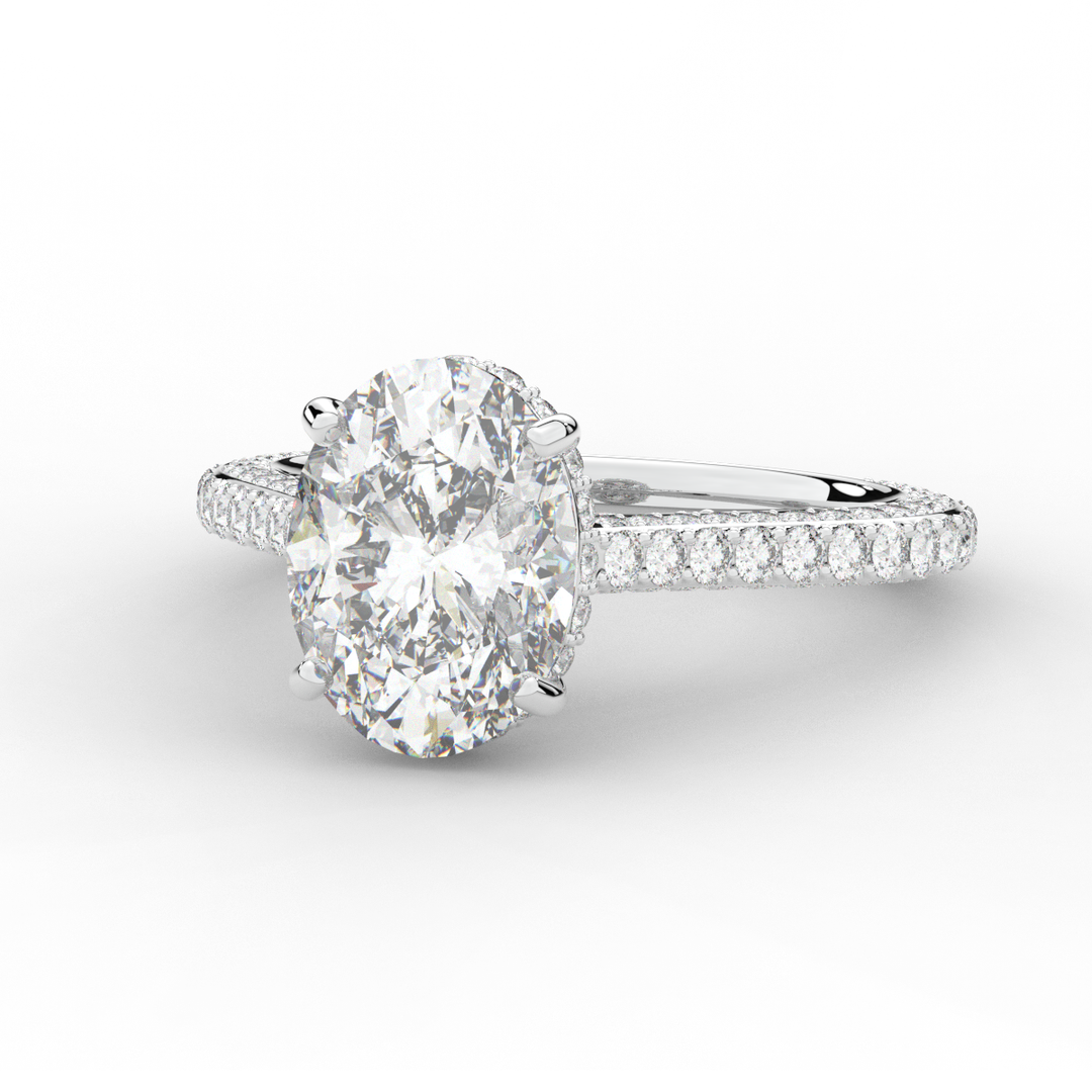 4.00CT.TW OVAL LAB DIAMOND UNDERHALO SOLITAIRE ENGAGEMENT RING - Nazarelle