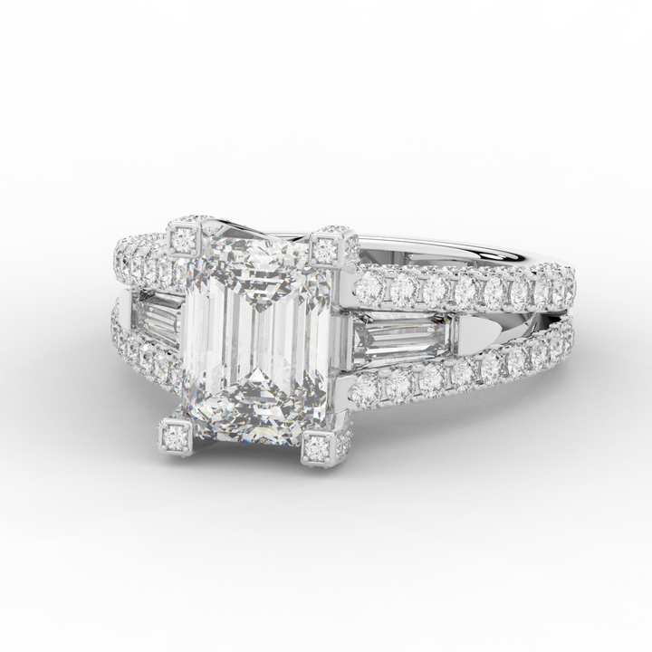 4.60CT.TW EMERALD CUT LAB DIAMOND SPLIT SHANK ENGAGEMENT RING - Nazarelle