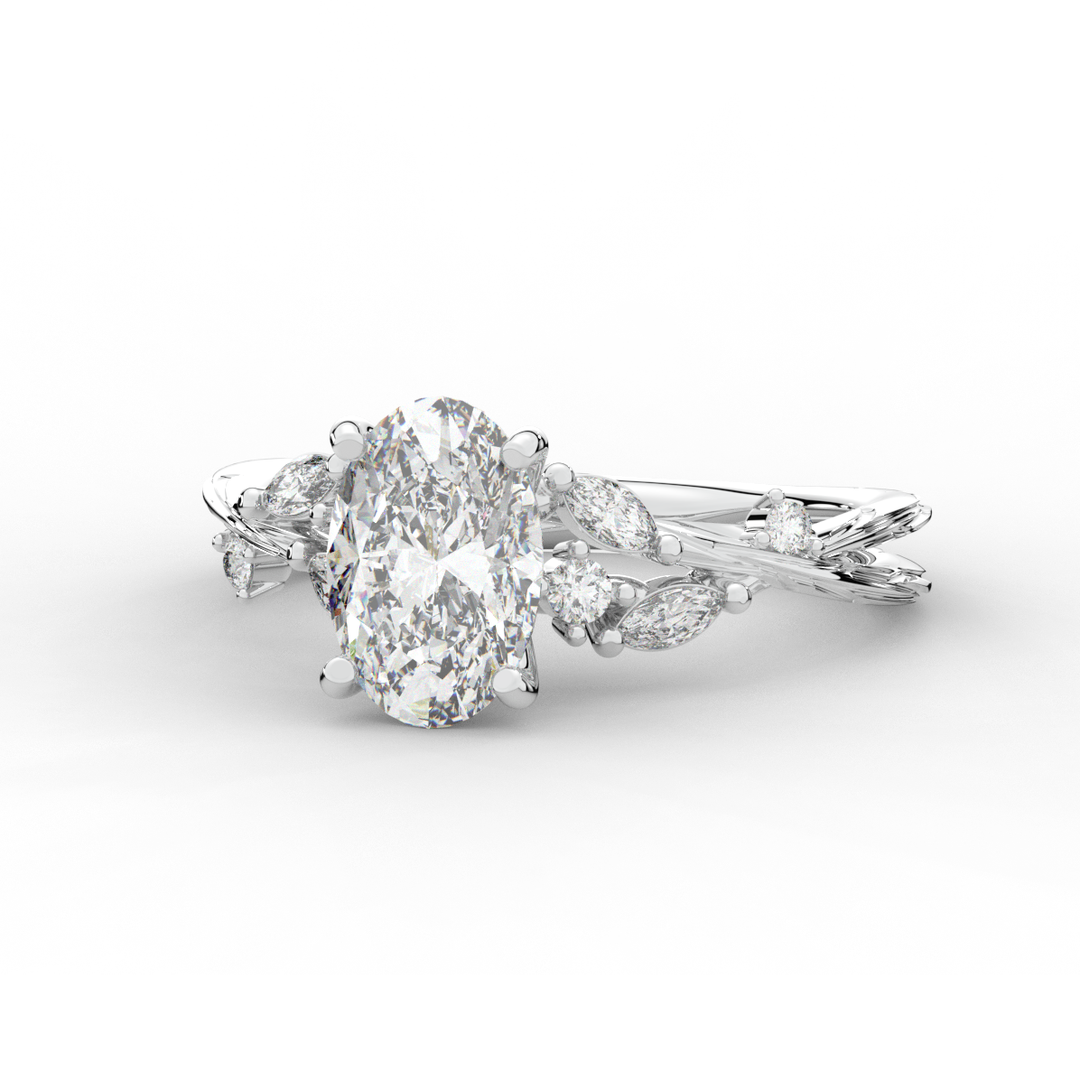 2.25CT.TW OVAL LAB DIAMOND STYLIZED VINE AND TREE BARK FINISH ENGAGEMENT RING - Nazarelle