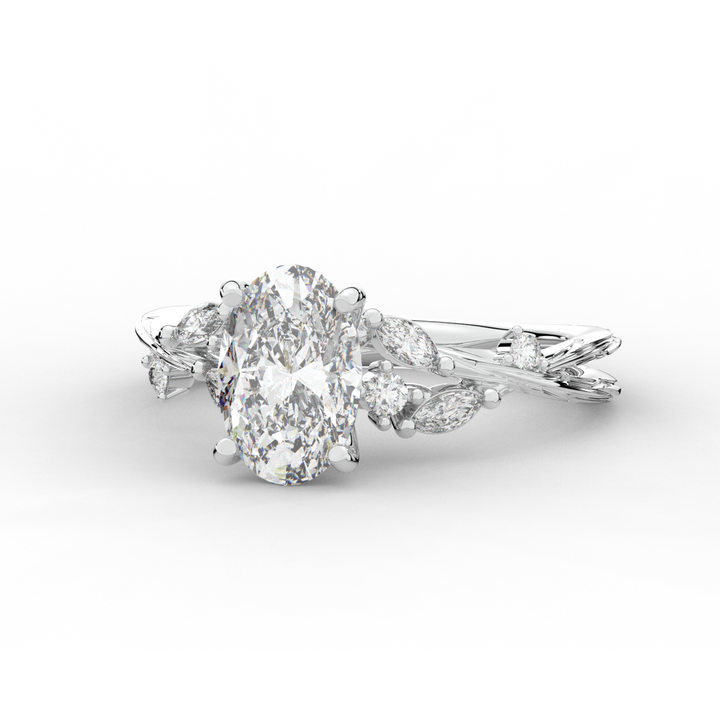 2.25CT.TW OVAL LAB DIAMOND STYLIZED VINE AND TREE BARK FINISH ENGAGEMENT RING - Nazarelle