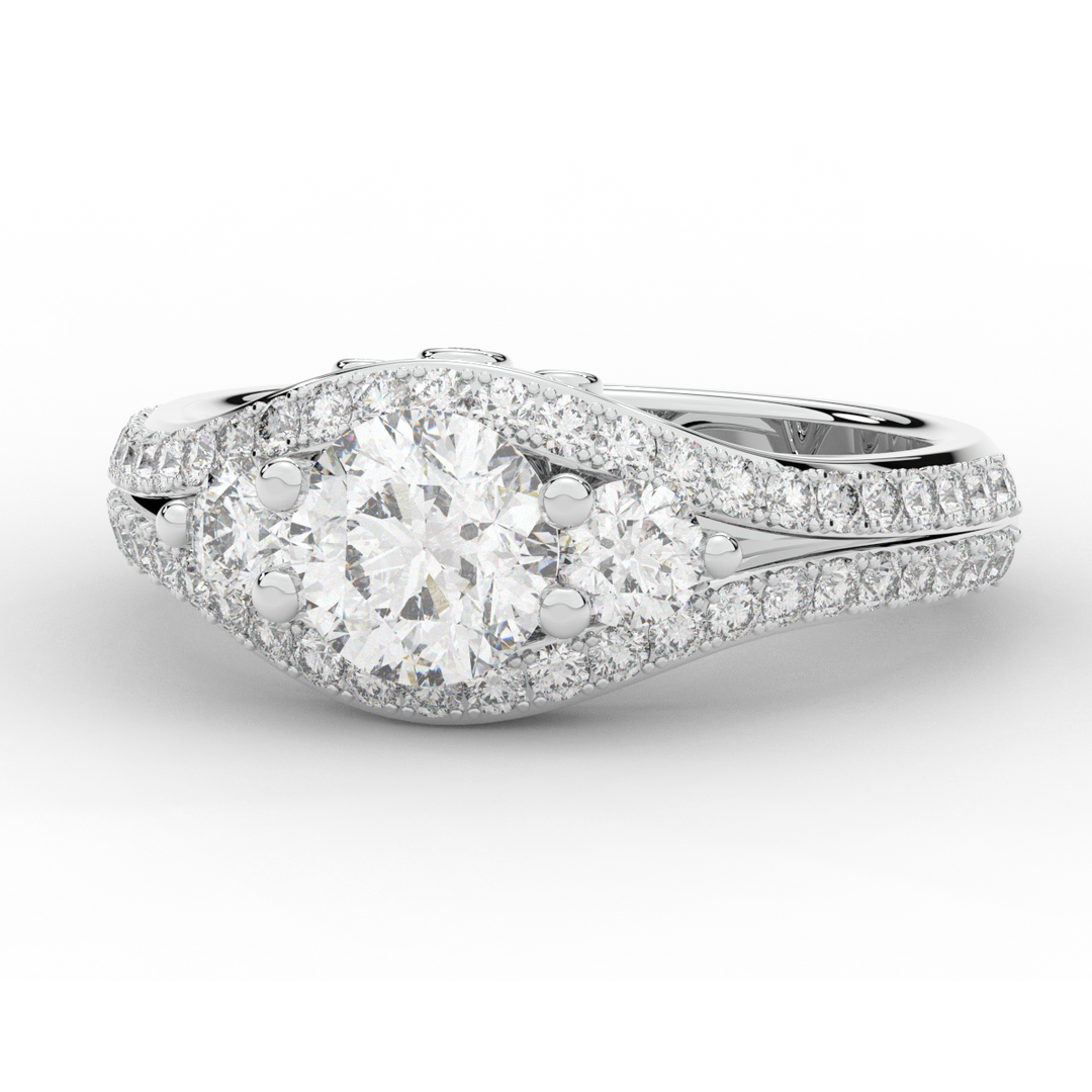 1.90CT.TW ROUND LAB DIAMOND THREE STONE ENGAGEMENT RING - Nazarelle