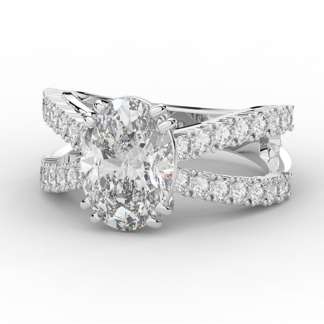 3.75CT.TW OVAL LAB DIAMOND SPLIT BAND ENGAGEMENT RING