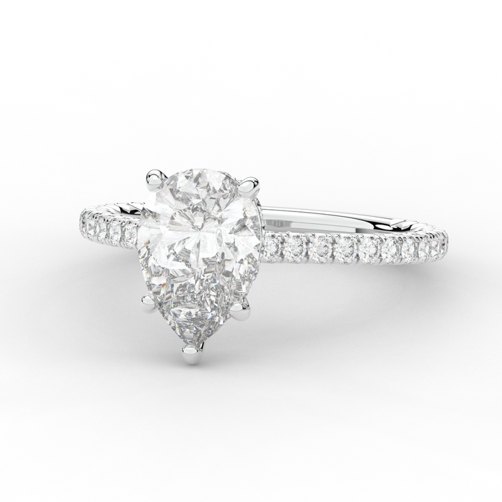 2.50CT.TW PEAR LAB DIAMOND UNDERHALO SOLITAIRE ENGAGEMENT RING - Nazarelle
