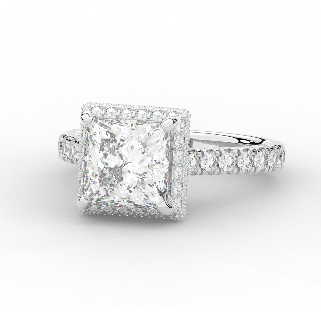 3.90CT.TW PRINCESS LAB DIAMOND HALO ENGAGEMENT RING - Nazarelle