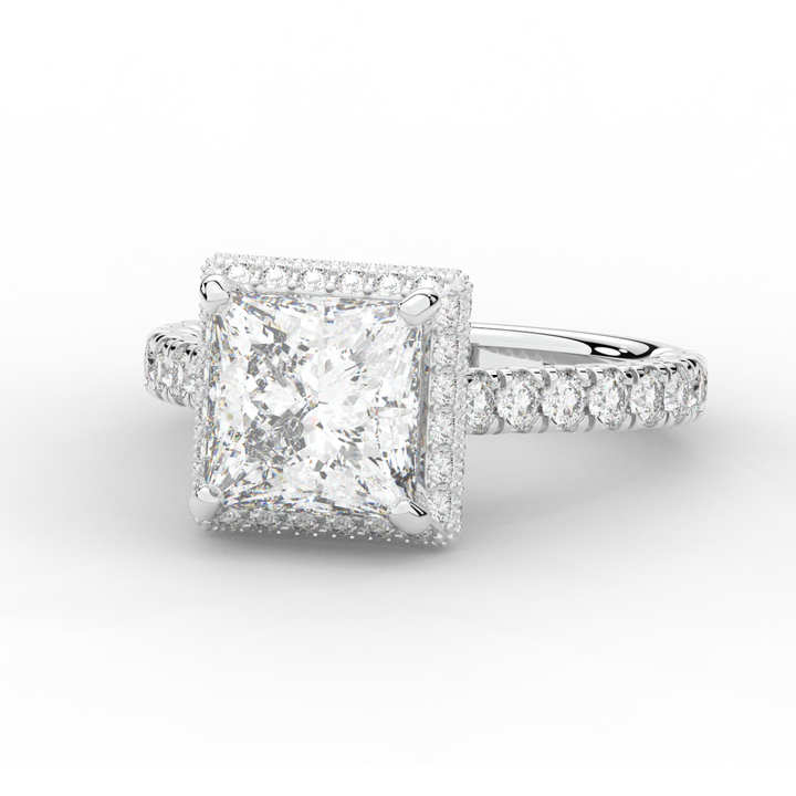 3.90CT.TW PRINCESS LAB DIAMOND HALO ENGAGEMENT RING - Nazarelle
