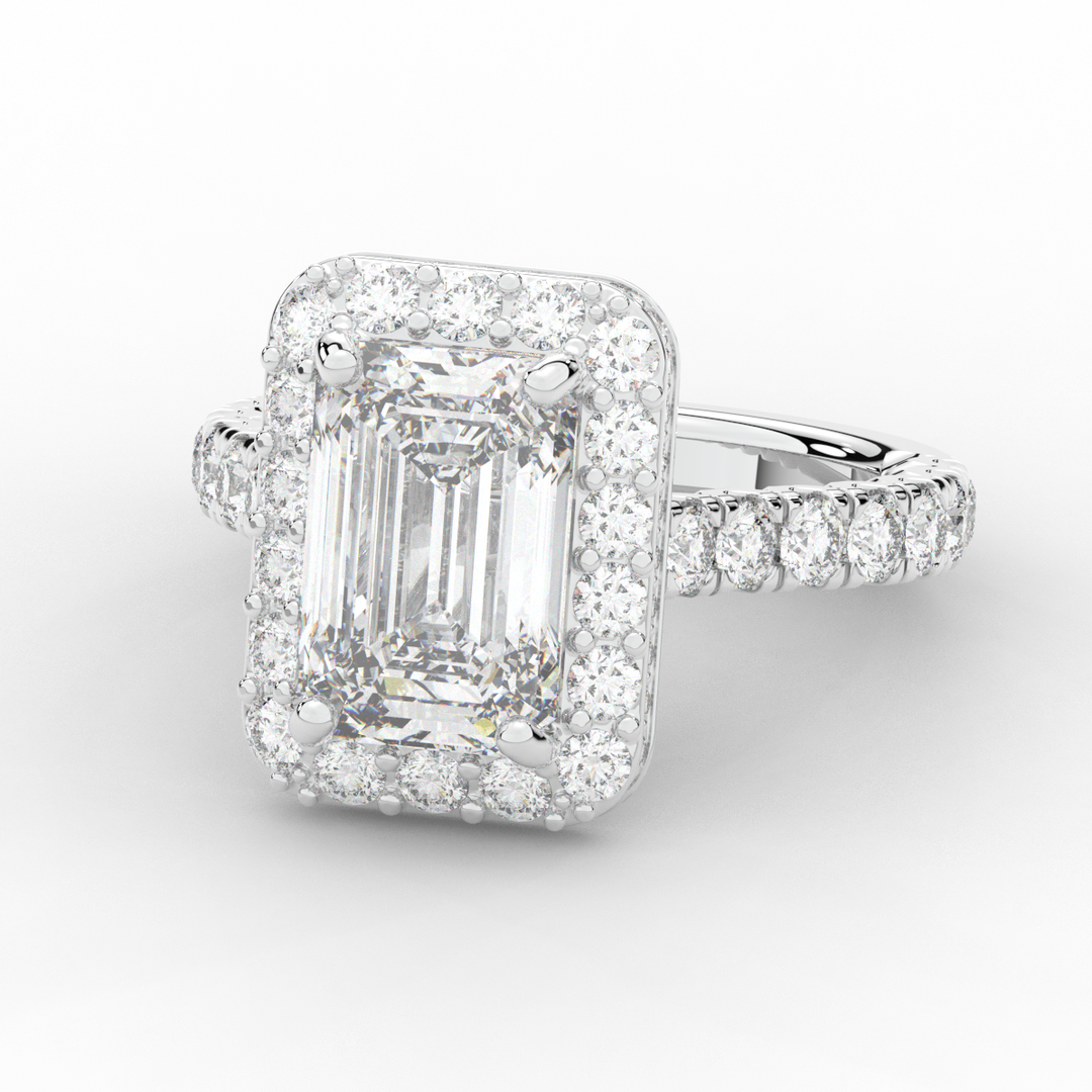 4.50CT.TW EMERALD CUT LAB DIAMOND HALO ENGAGEMENT RING - Nazarelle