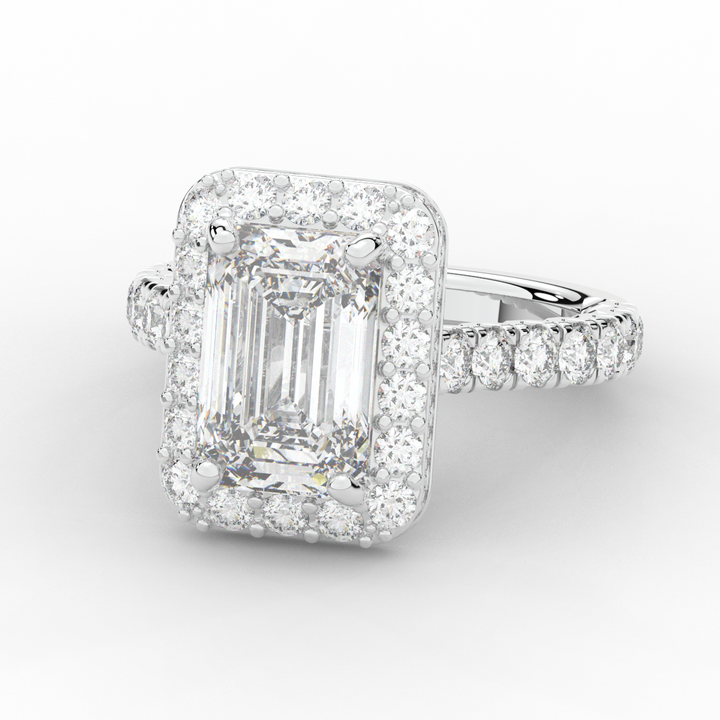 4.50CT.TW EMERALD CUT LAB DIAMOND HALO ENGAGEMENT RING - Nazarelle