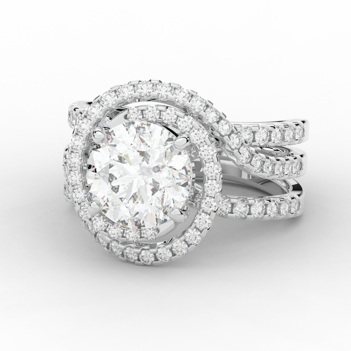 3.90CT.TW ROUND LAB DIAMOND TWIST HALO ENGAGEMENT RING - Nazarelle