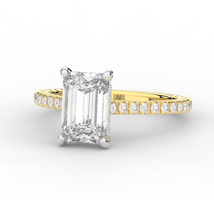 3.50CT.TW EMERALD CUT LAB DIAMOND UNDERHALO SOLITAIRE TWO TONE ENGAGEMENT RING - Nazarelle