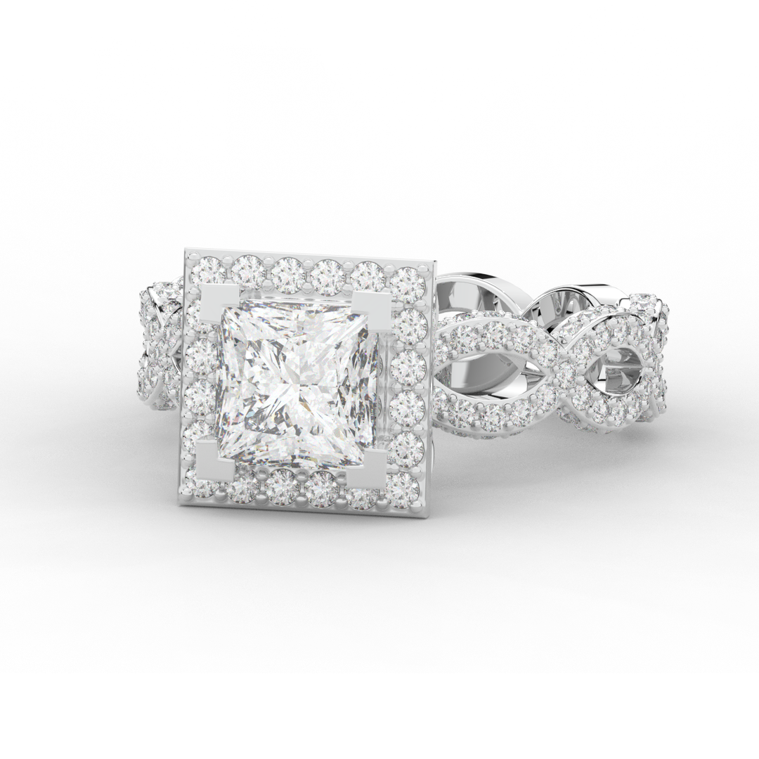 2.40CT.TW PRINCESS LAB DIAMOND HALO ENGAGEMENT RING - Nazarelle