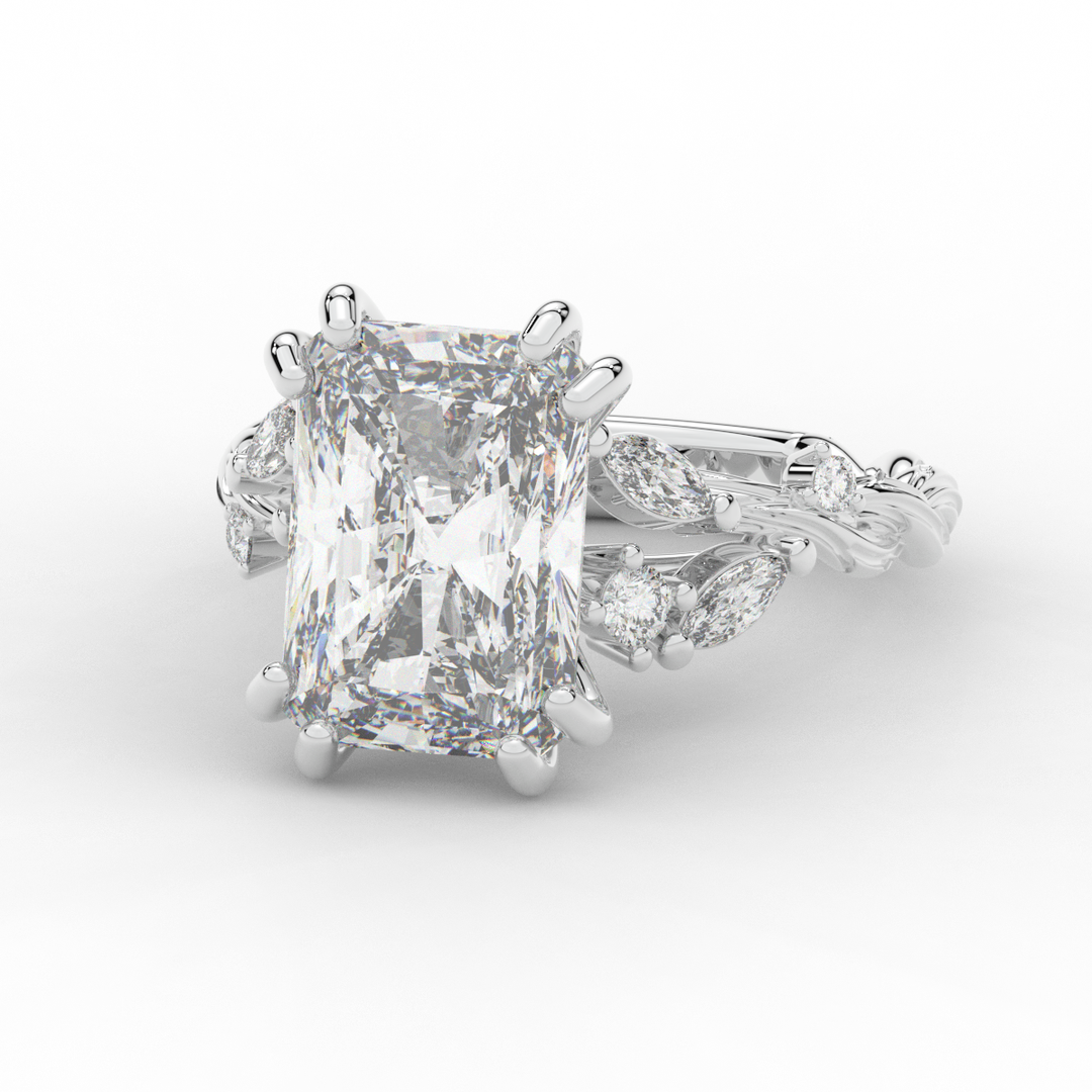 5.30CT.TW RADIANT LAB DIAMOND STYLIZED VINE AND TREE BARK FINISH ENGAGEMENT RING - Nazarelle