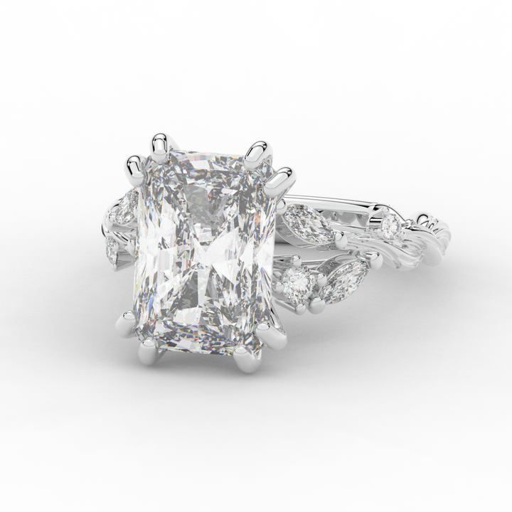 5.30CT.TW RADIANT LAB DIAMOND STYLIZED VINE AND TREE BARK FINISH ENGAGEMENT RING - Nazarelle