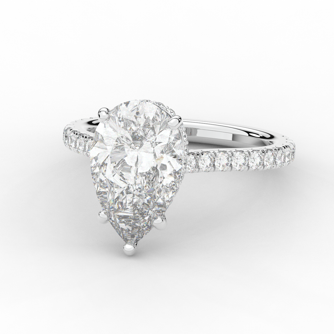 4.60CT.TW PEAR LAB DIAMOND UNDERHALO SOLITAIRE ENGAGEMENT RING - Nazarelle