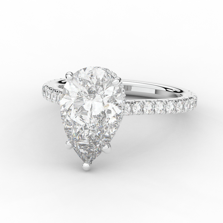 4.60CT.TW PEAR LAB DIAMOND UNDERHALO SOLITAIRE ENGAGEMENT RING - Nazarelle