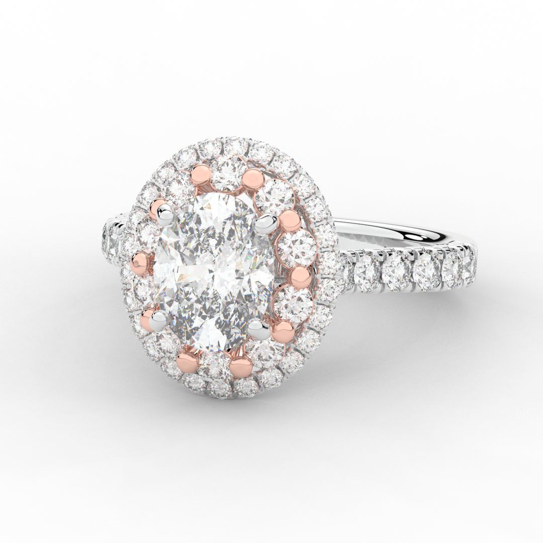 3.30CT.TW OVAL LAB DIAMOND DOUBLE HALO TWO TONE ENGAGEMENT RING - Nazarelle