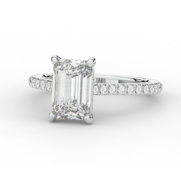 3.50CT.TW EMERALD CUT LAB DIAMOND UNDERHALO SOLITAIRE ENGAGEMENT RING - Nazarelle