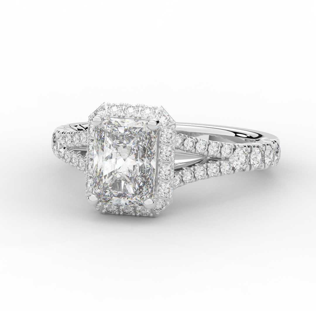 2.60CT.TW RADIANT LAB DIAMOND SPLIT SHANK HALO ENGAGEMENT RING - Nazarelle