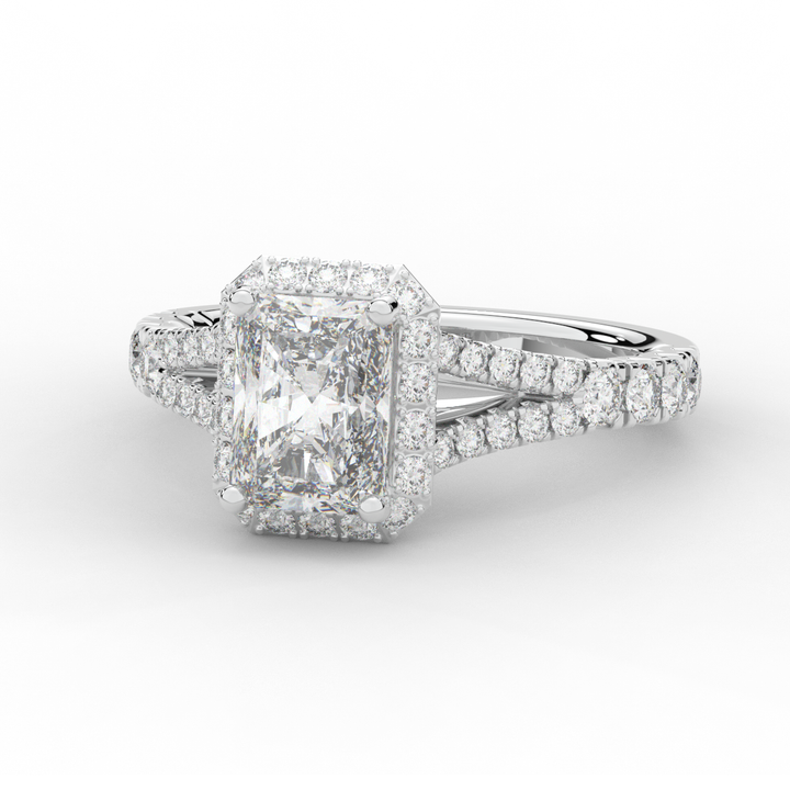 2.60CT.TW RADIANT LAB DIAMOND SPLIT SHANK HALO ENGAGEMENT RING - Nazarelle
