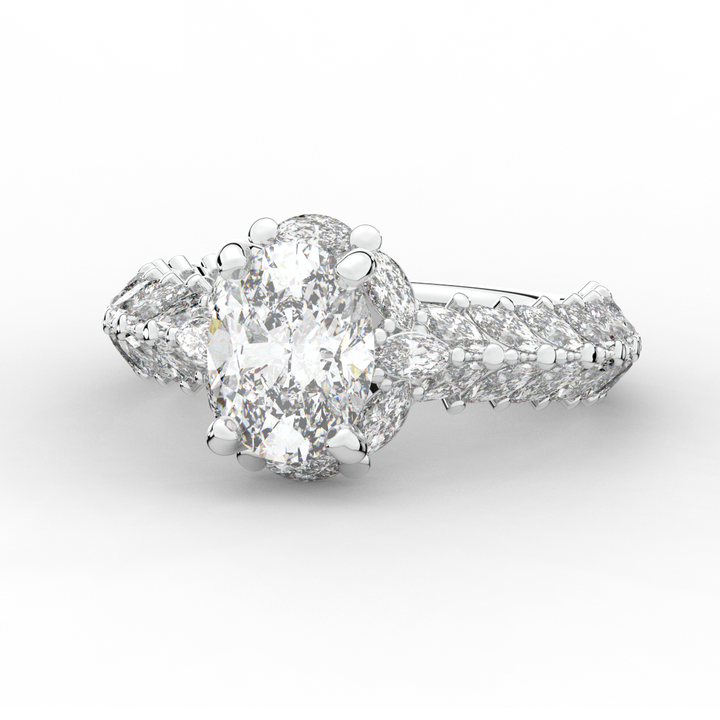 3.10CT.TW OVAL LAB DIAMOND HALO ENGAGEMENT RING - Nazarelle