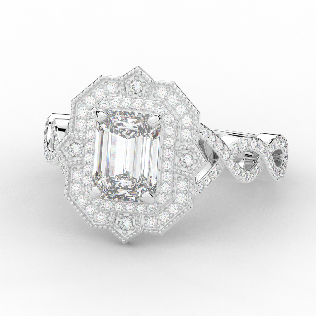 1.90CT.TW EMERALD CUT LAB DIAMOND HALO ENGAGEMENT RING - Nazarelle