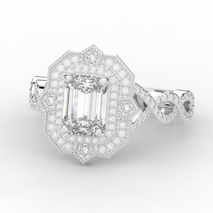1.90CT.TW EMERALD CUT LAB DIAMOND HALO ENGAGEMENT RING - Nazarelle