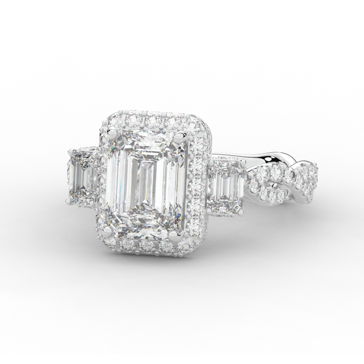 4.70CT.TW EMERALD CUT LAB DIAMOND 3 STONE ENGAGEMENT RING - Nazarelle