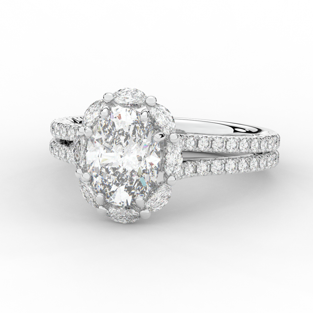 2.30CT.TW OVAL LAB DIAMOND HALO SPLIT SHANK ENGAGEMENT RING - Nazarelle