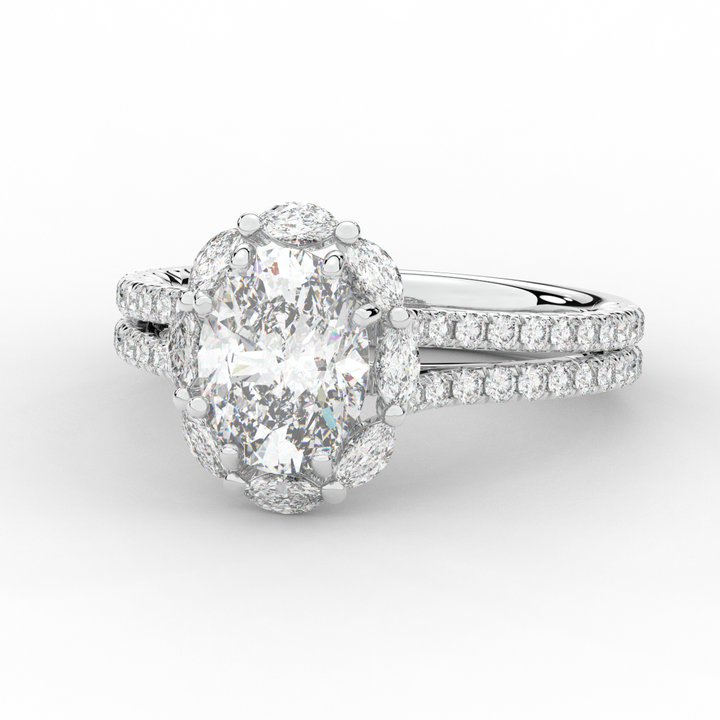 2.30CT.TW OVAL LAB DIAMOND HALO SPLIT SHANK ENGAGEMENT RING - Nazarelle