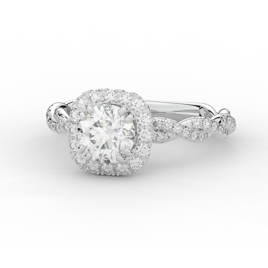1.55CT.TW ROUND LAB DIAMOND HALO TWIST ENGAGEMENT RING - Nazarelle