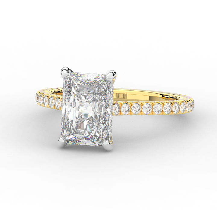 3.50CT.TW RADIANT LAB DIAMOND UNDERHALO SOLITAIRE TWO TONE ENGAGEMENT RING - Nazarelle