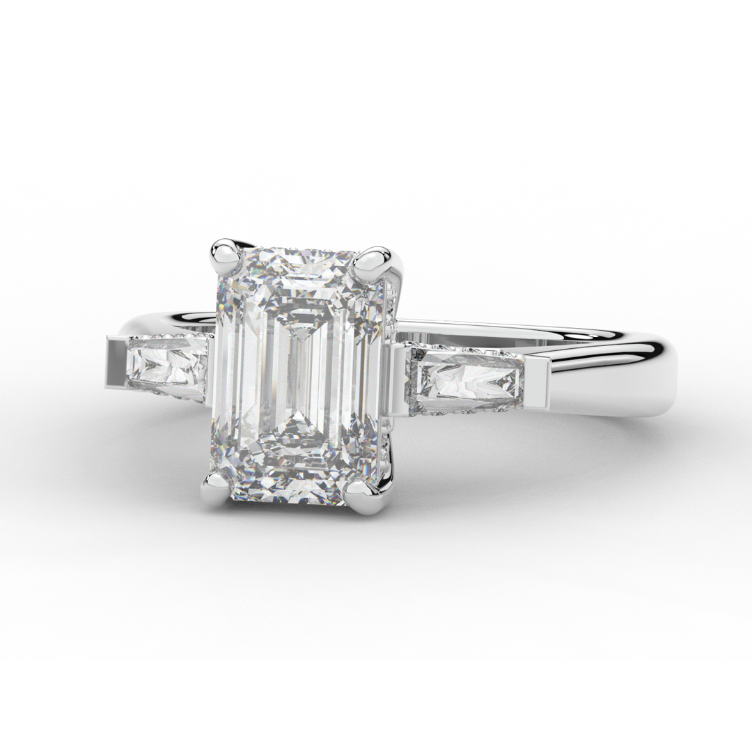 3.45CT.TW EMERALD CUT LAB DIAMOND 3 STONE ENGAGEMENT RING - Nazarelle