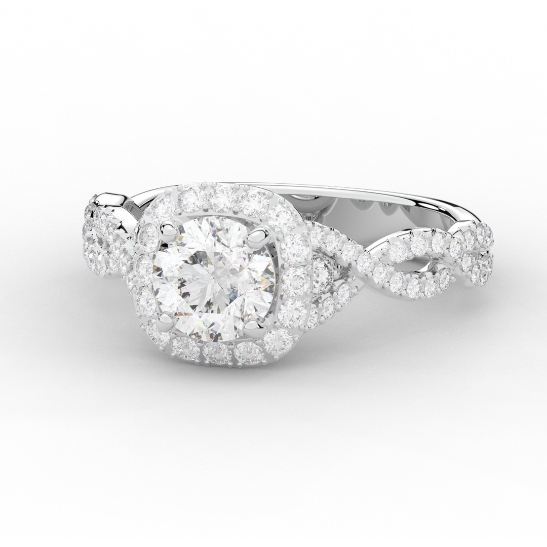 1.60CT.TW ROUND LAB DIAMOND HALO TWIST ENGAGEMENT RING - Nazarelle