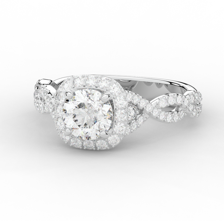 1.60CT.TW ROUND LAB DIAMOND HALO TWIST ENGAGEMENT RING - Nazarelle