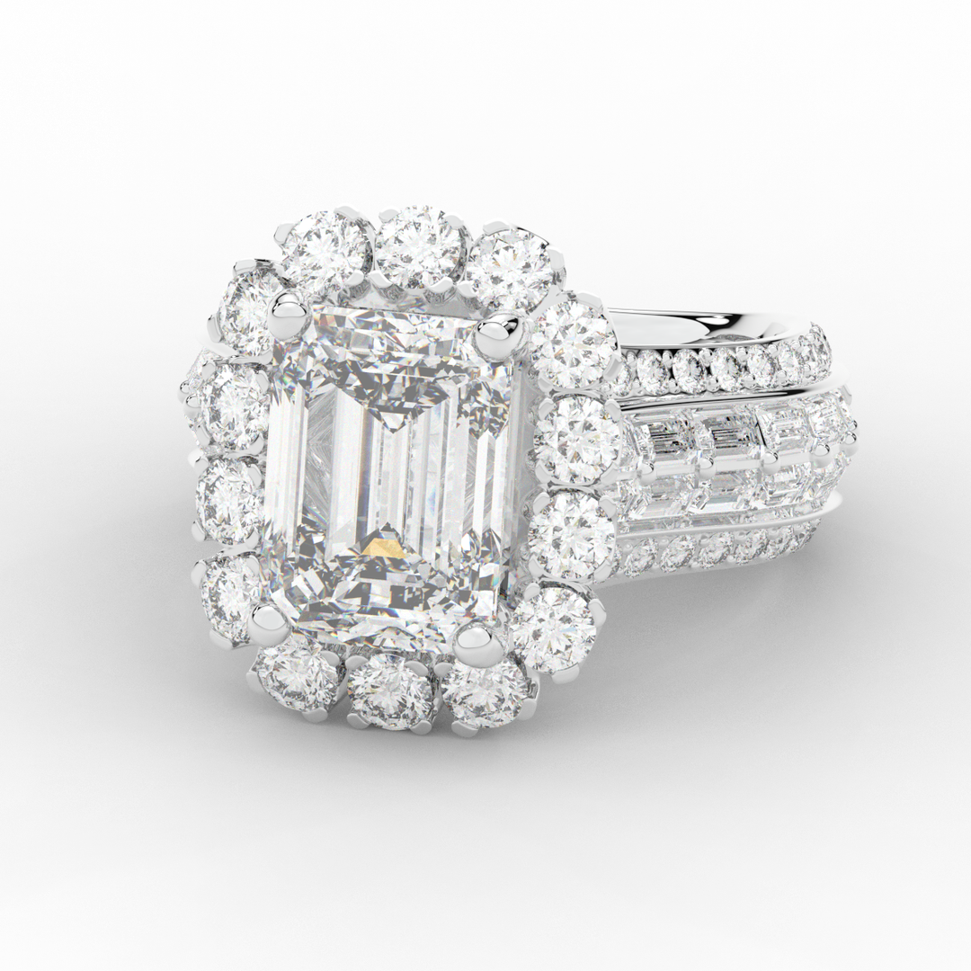 8.00CT.TW EMERALD CUT LAB DIAMOND HALO ENGAGEMENT RING - Nazarelle