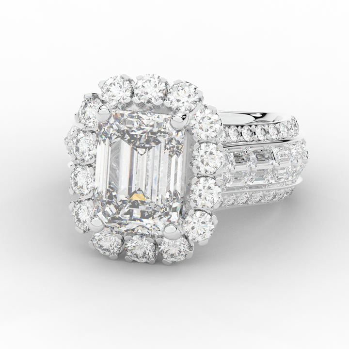 8.00CT.TW EMERALD CUT LAB DIAMOND HALO ENGAGEMENT RING - Nazarelle